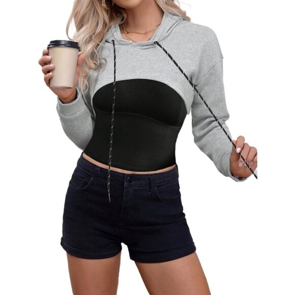 Remidoo Sweatshirt Women Grey Super Top Pullover Long Sleeve Drawstring Hoodie - Picture 5 of 7